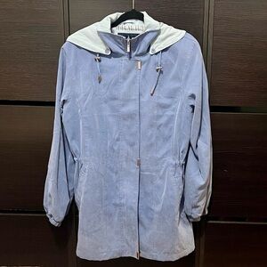 London Fog Light Blue Utility Jacket with Hood. Faux suede. Size Medium